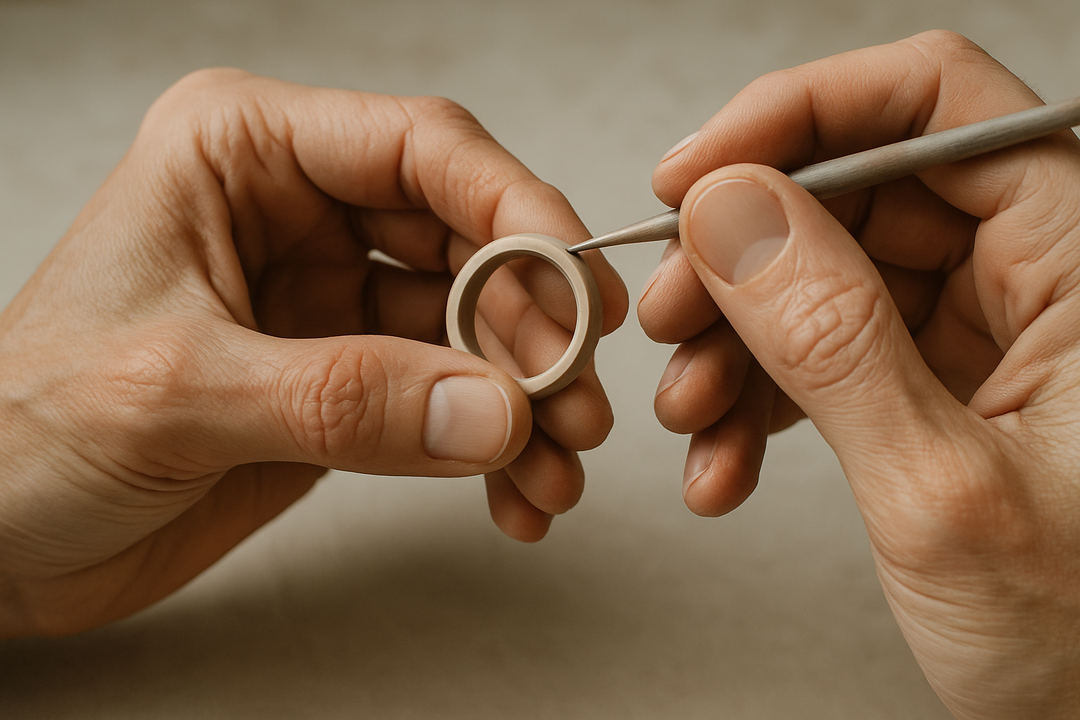 hands are hyper realistic, the piece of jewelry is simple and minimal